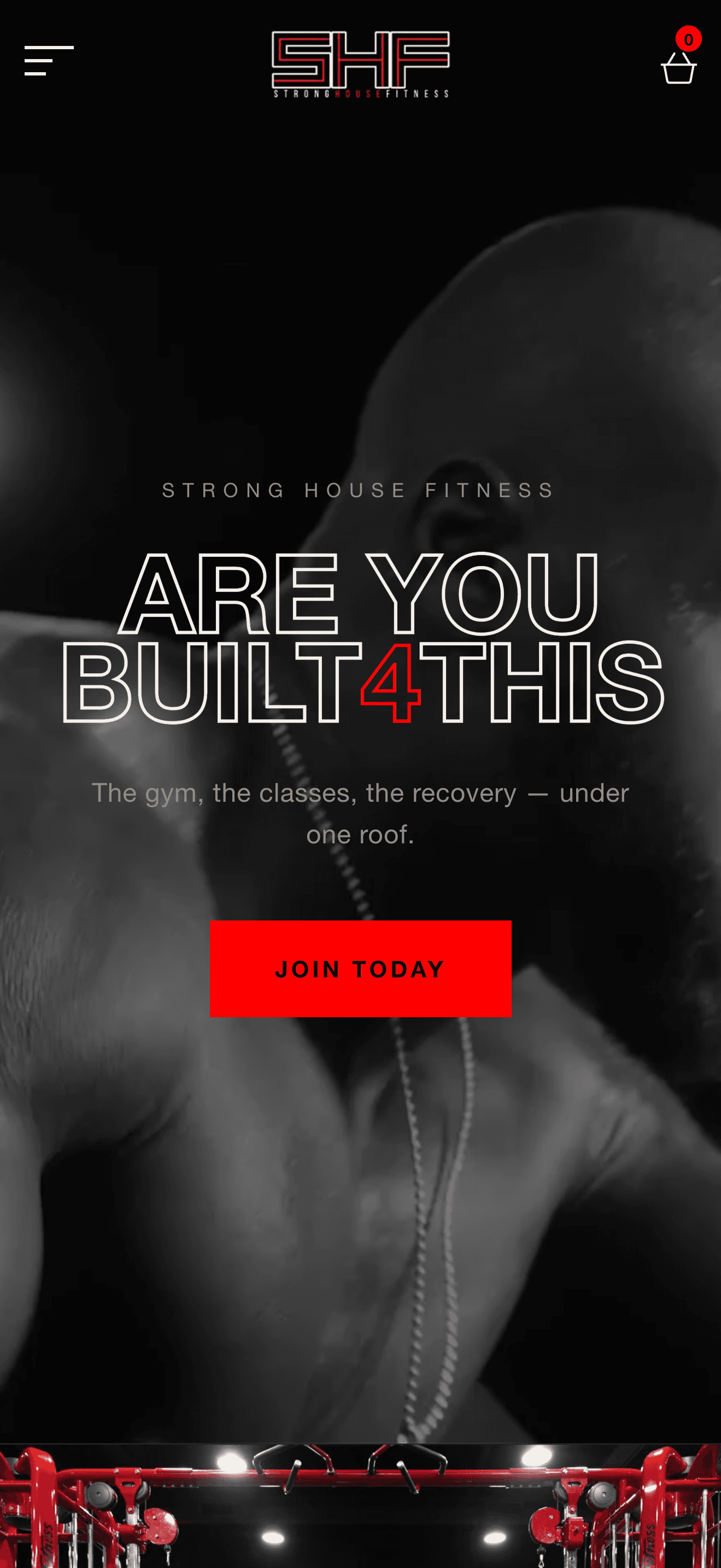 Strong House Fitness homepage displayed on mobile.